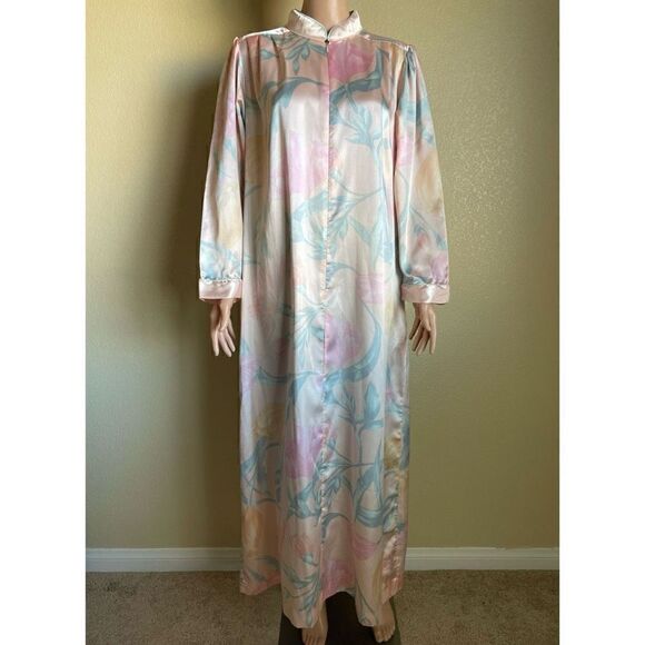 Natori Other - Vintage Neiman Marcus Natori Satin Floral Long Intimates Nightgown House Dress S